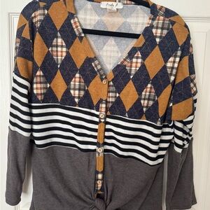 Argyle and Striped Cardigan Sweater